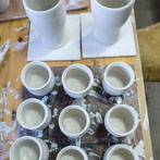 Richard Heeley at work in his pottery in Shropshire Feb 2018